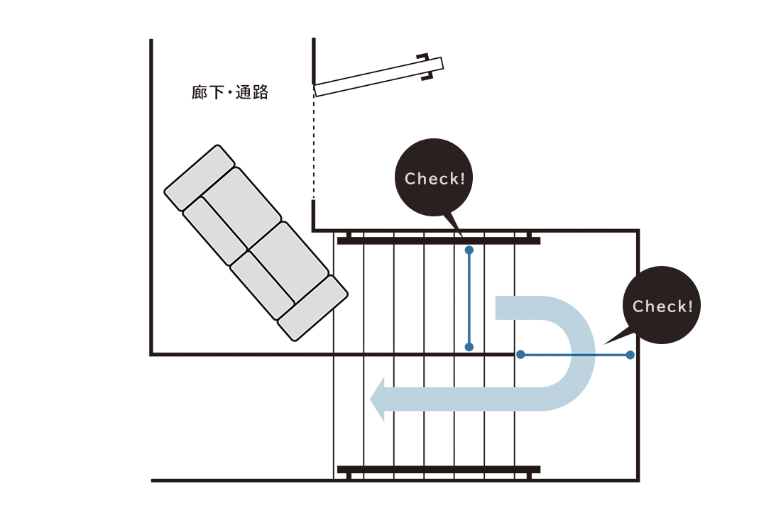 屈折階段・通路の幅・高さ