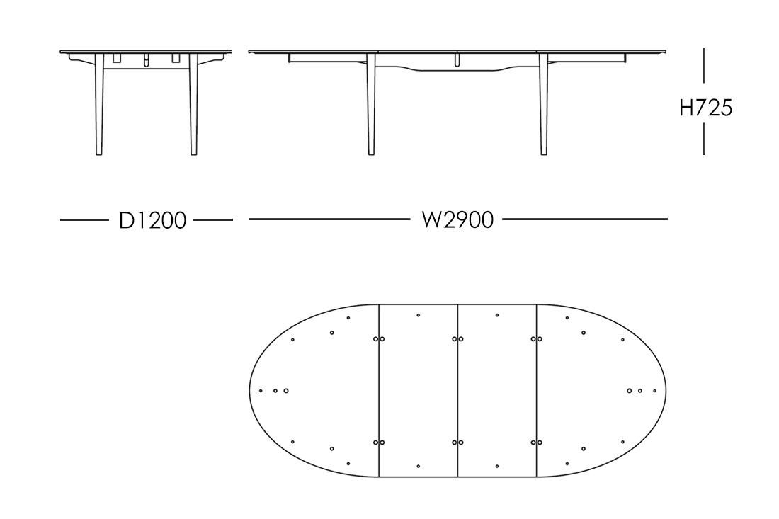 サイズ（SMALL SILVER TABLE）：W1800/2900×D1200×H725（約mm）