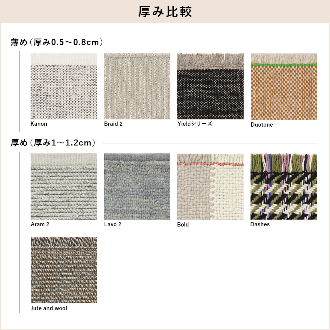 クヴァドラ 厚み比較 ラグ