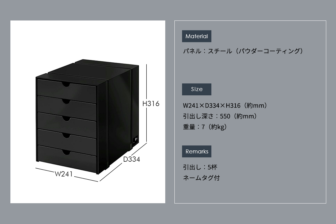 USM イノスドロワーセット 5段のサイズ