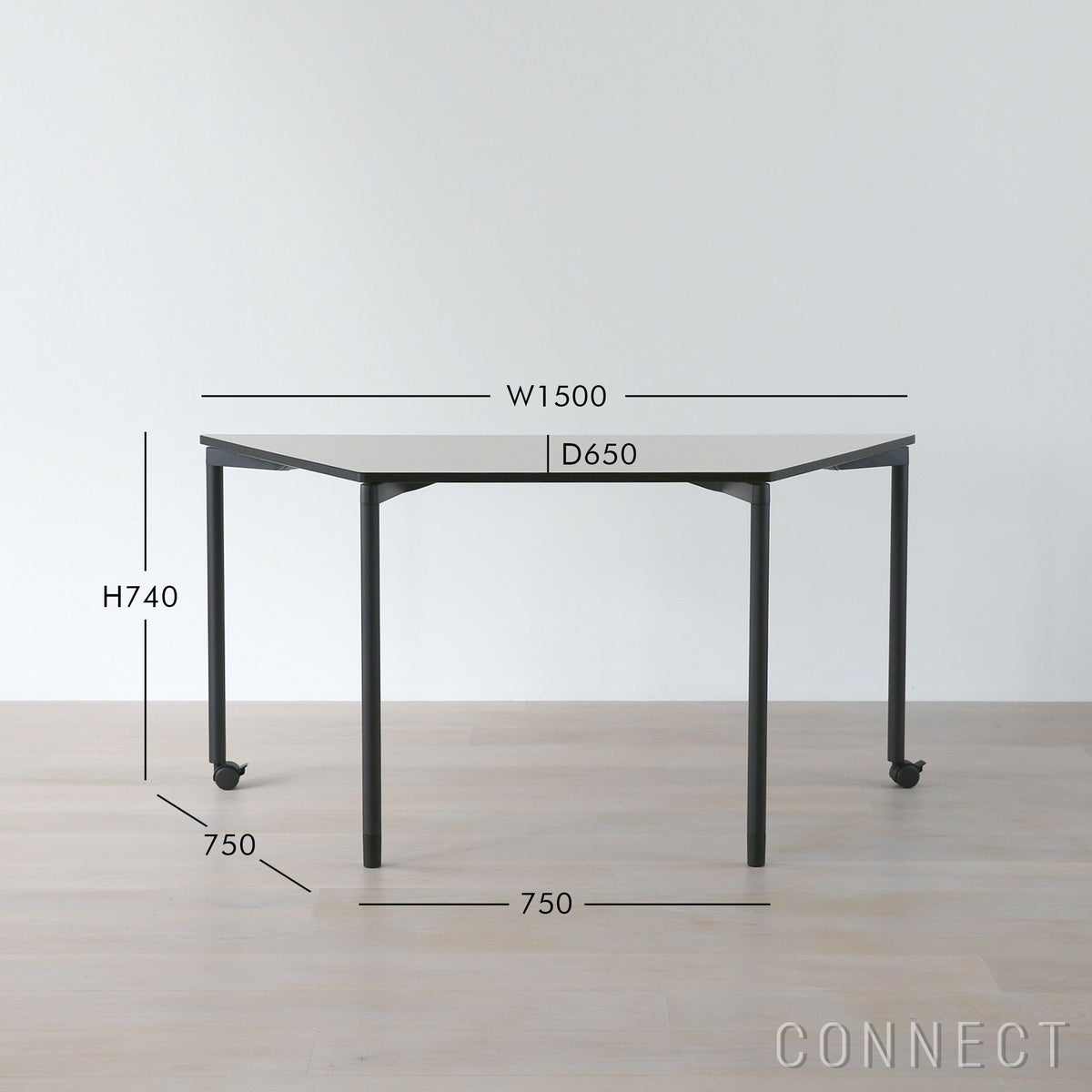 Vitra（ヴィトラ） / Map Table（マップテーブル）台形 W1500 / ベーシックダーク脚・パウダーコート仕上げ / ブレーキ・キャスター付き / デスク
