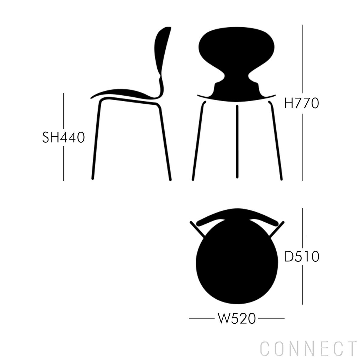 FRITZ HANSEN（フリッツ・ハンセン） / ANT（アリンコチェア） / ブラック / カラードアッシュ / 3本脚