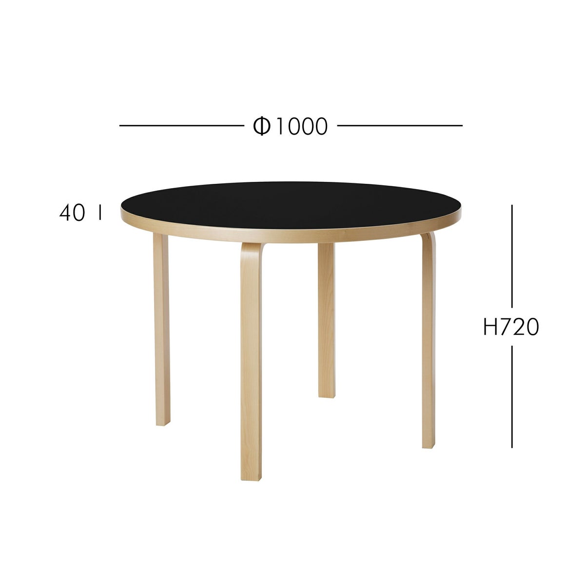 Artek（アルテック） / TABLE 90A / バーチ材 / 天板・ブラックリノリウム / ラウンドテーブル / φ100cm