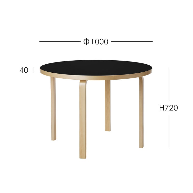 Artek（アルテック） / TABLE 90A / バーチ材 / 天板・ブラックリノリウム / ラウンドテーブル / φ100cm