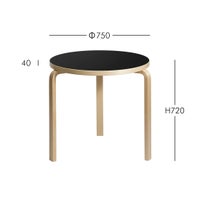 Artek（アルテック） / TABLE 90B / バーチ材 / 天板・ブラックリノリウム / ラウンドテーブル / φ75cm