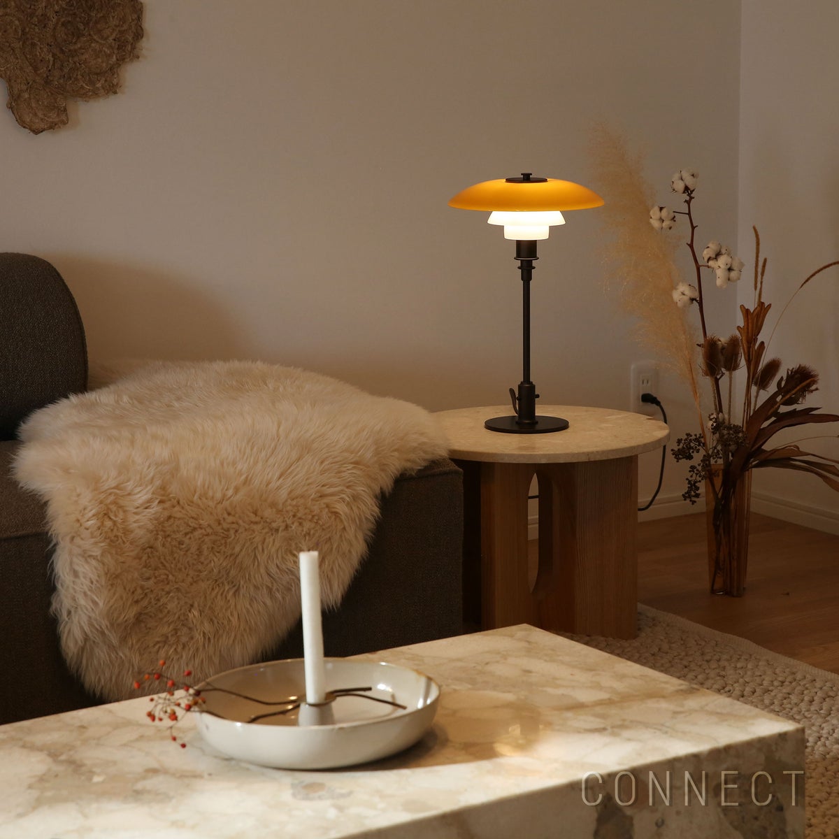 Audo Copenhagen（オドー・コペンハーゲン） / ANDROGYNE SIDE TABLE（アンドロジュネ サイドテーブル）Φ50 / Sand Kunis Breccia / ナチュラルオークベース