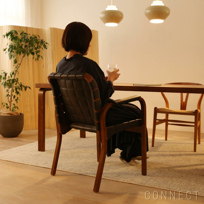 Artek（アルテック） / ARMCHAIR 45（アームチェア45） / バーチ材・ウォルナットステイン / キルティングレザー / ダークブラウン / アームレスト・レザーカバー
