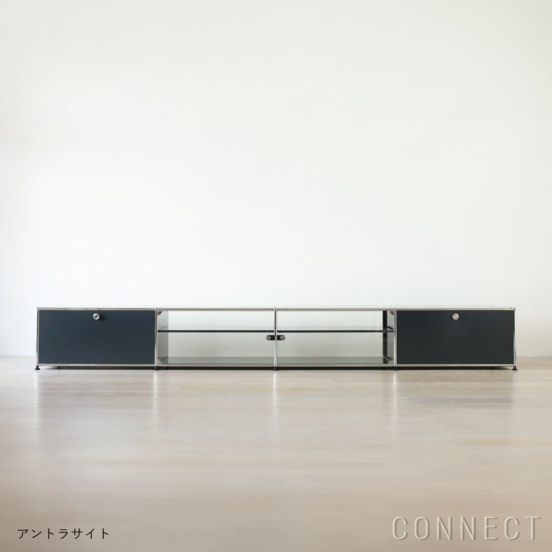 USMハラー（ユーエスエムハラー） / TV Board（テレビボード） / W3023×D523×H390mm / ドロップダウンドア×2 ガラスドア×2（ディバイダーシェルフ×2） / アントラサイト