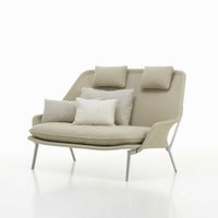 Vitra（ヴィトラ） / Slow Sofa (スローソファ) / Flocca (フロッカ）カバーカラー：ベージュ / ベース：アルミポリッシュ / バッククッション 65×30cm Kvadrat Reflex 0449 / バッククッション 40×30cm Hola 03 chestnut / バッククッション 60×40cm Dedar A perfect Flower col.003 / ネッククッション付