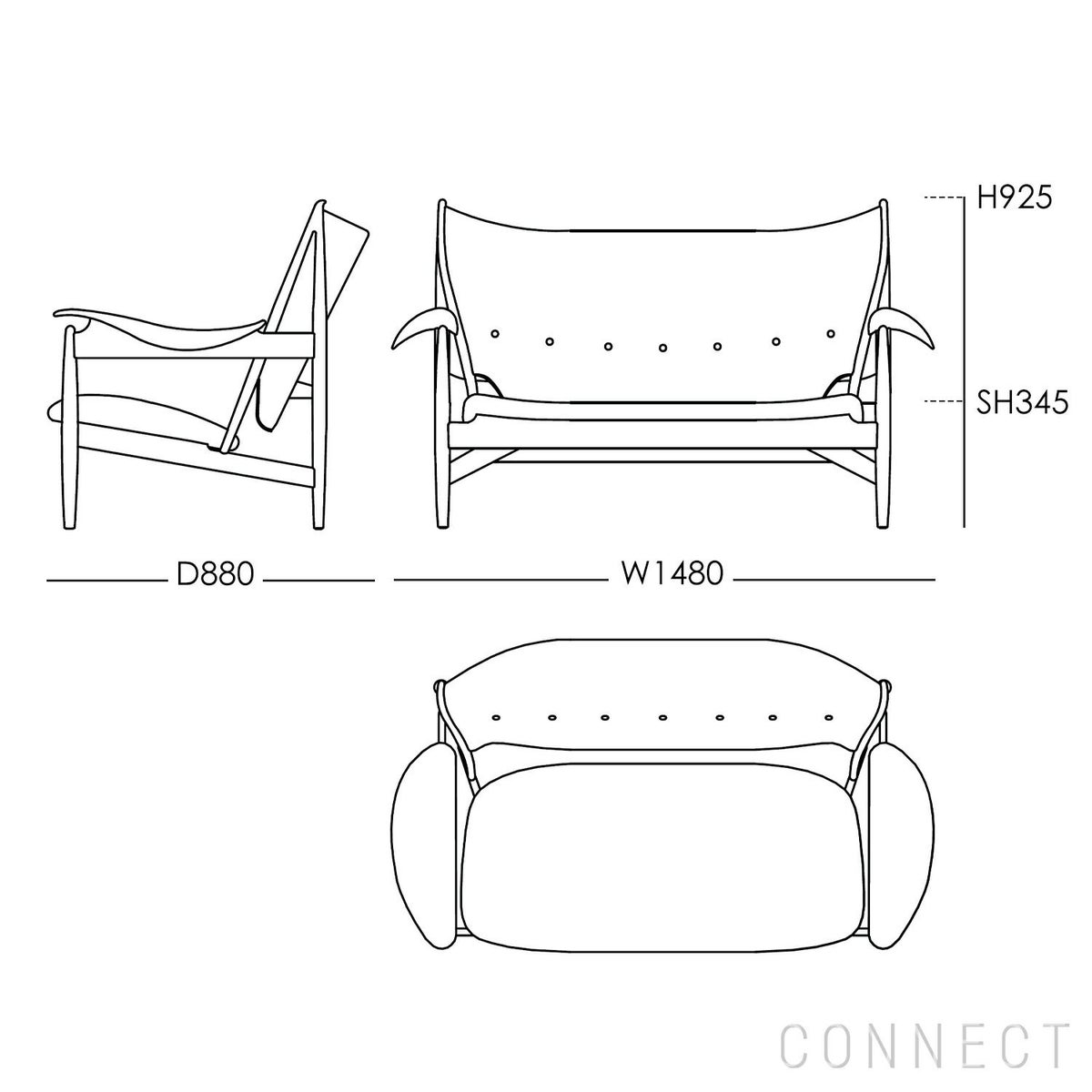 HOUSE OF FINN JUHL（ハウス・オブ・フィンユール） / CHIEFTAIN SOFA（チーフテンソファ） / ウォルナット材・オイル仕上げ・エレガンスレザー（Elegance Black）