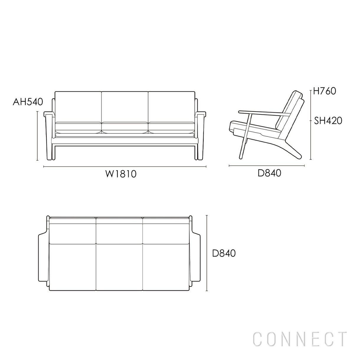 CARL HANSEN & SON（カール・ハンセン＆サン） / CH293 ソファ / オーク材・オイル仕上げ / ZR ANTONI 10968 / CH290 SERIES / 3人掛け