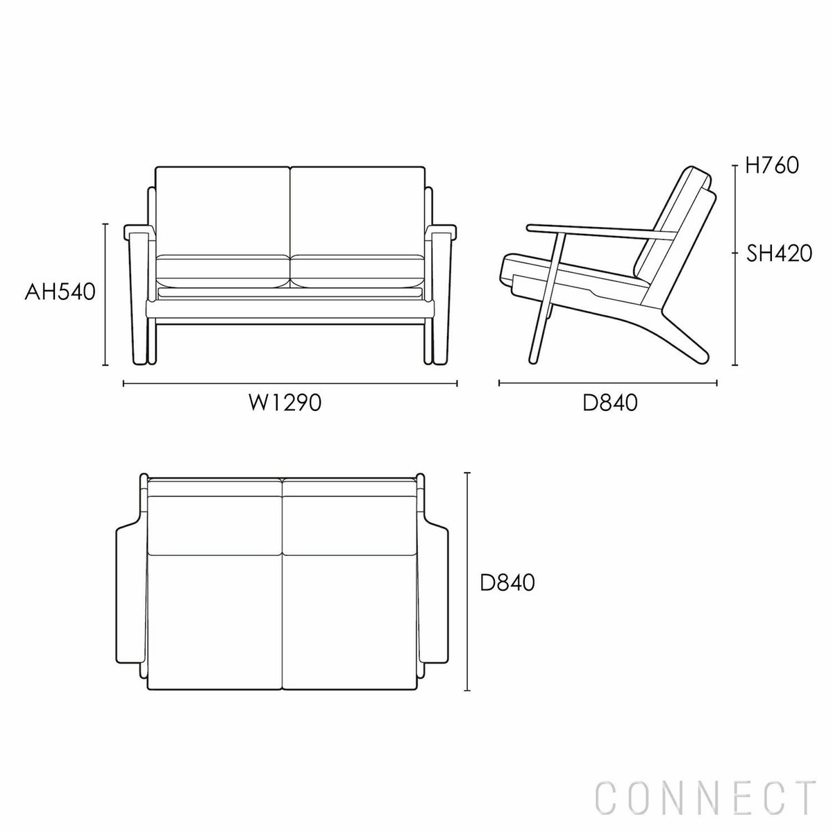 CARL HANSEN & SON（カール・ハンセン＆サン） / CH292 ソファ / オーク材・オイル仕上げ / ZR ANTONI 813 / CH290 SERIES / 2人掛け
