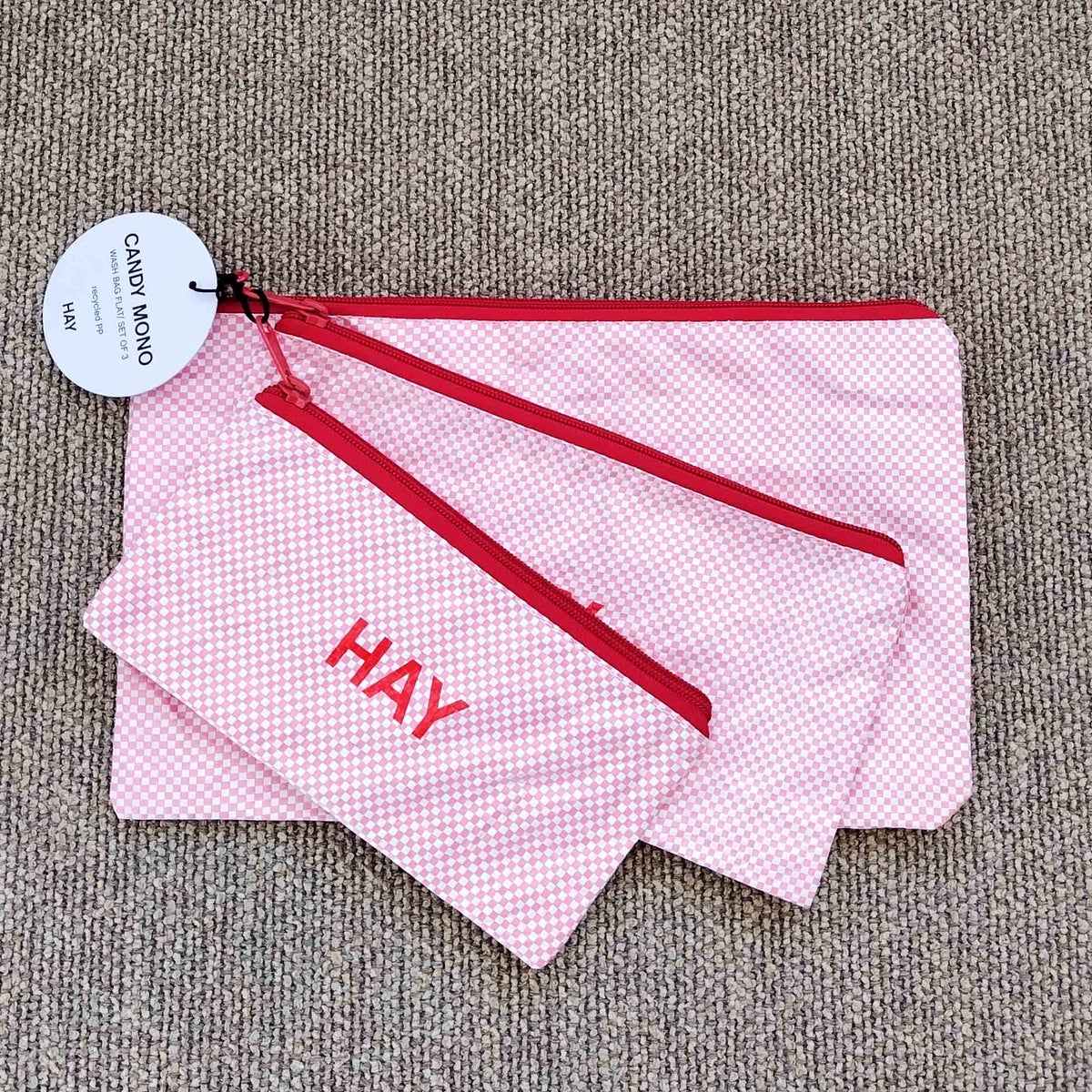 【アウトレット】HAY（ヘイ） / CANDY MONO WASH BAG-FLAT SET OF 3（キャンディモノ ウォッシュバッグ フラット） / 全2色 / ポーチ3点セット / ライトピンク