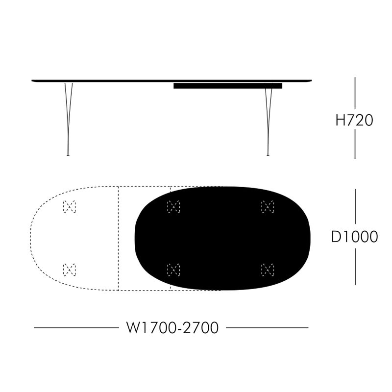 FRITZ HANSEN（フリッツ・ハンセン） / TABLE SERIES（テーブルシリーズ）B620 / スーパー楕円テーブル / グレー / クローム脚