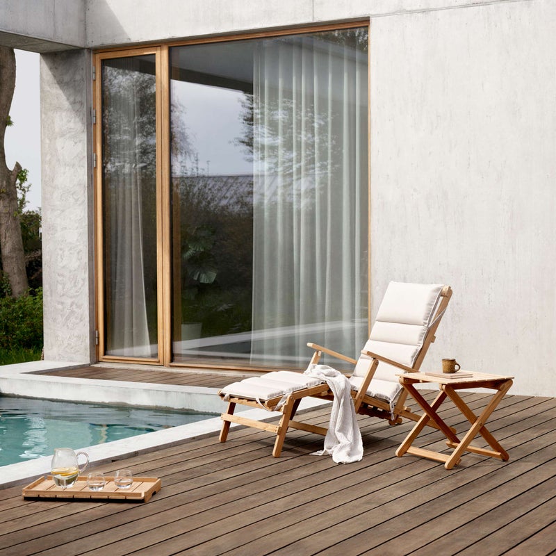 《セットA》CARL HANSEN & SON （カール・ハンセン＆サン） / MG501 キューバチェア（チーク材・無塗装・フラットロープ セサミ）1脚＋E023 コーヒーテーブル（φ48）1台＋BM1069（トレイ）1台