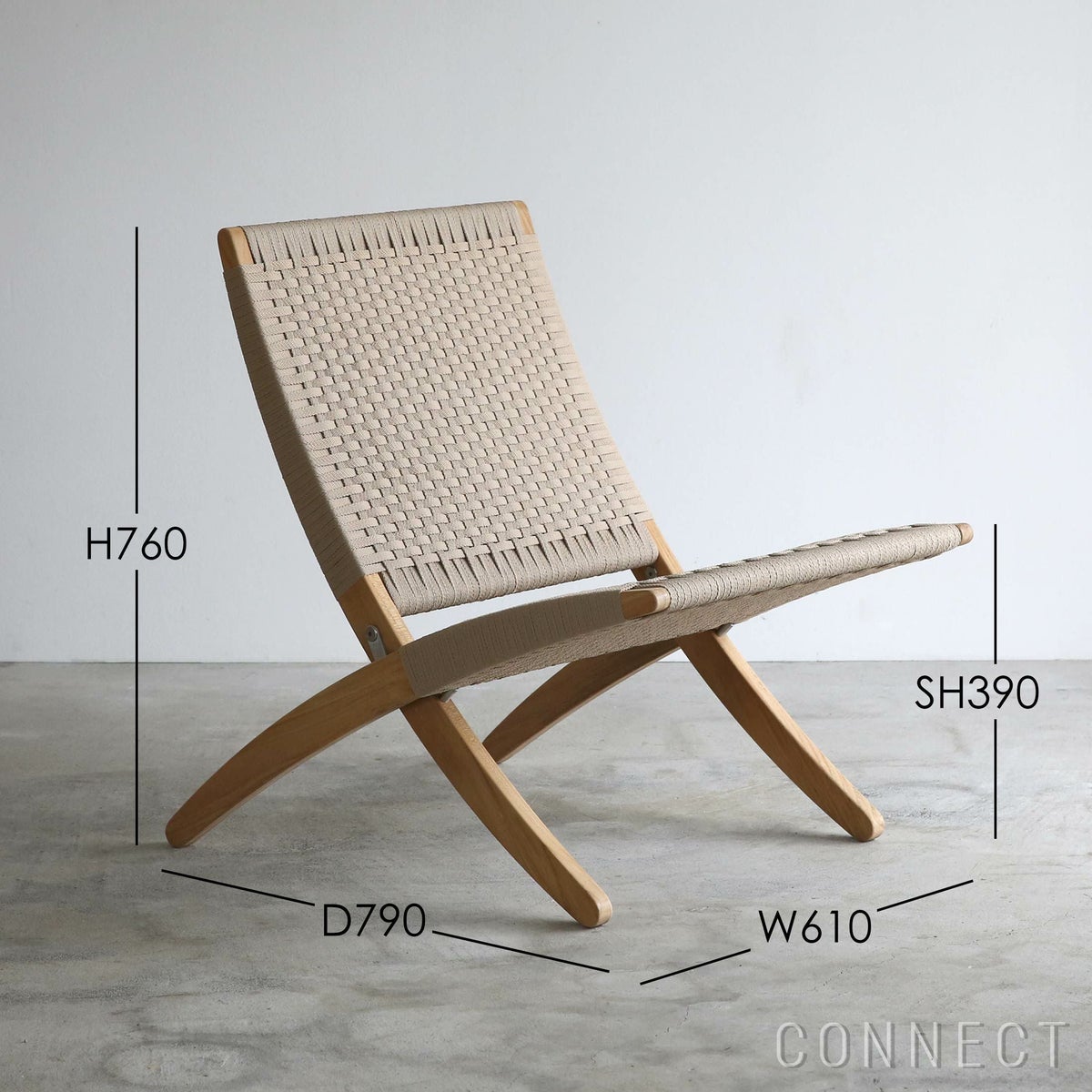 《セットA》CARL HANSEN & SON （カール・ハンセン＆サン） / MG501 キューバチェア（チーク材・無塗装・フラットロープ セサミ）1脚＋E023 コーヒーテーブル（φ48）1台＋BM1069（トレイ）1台
