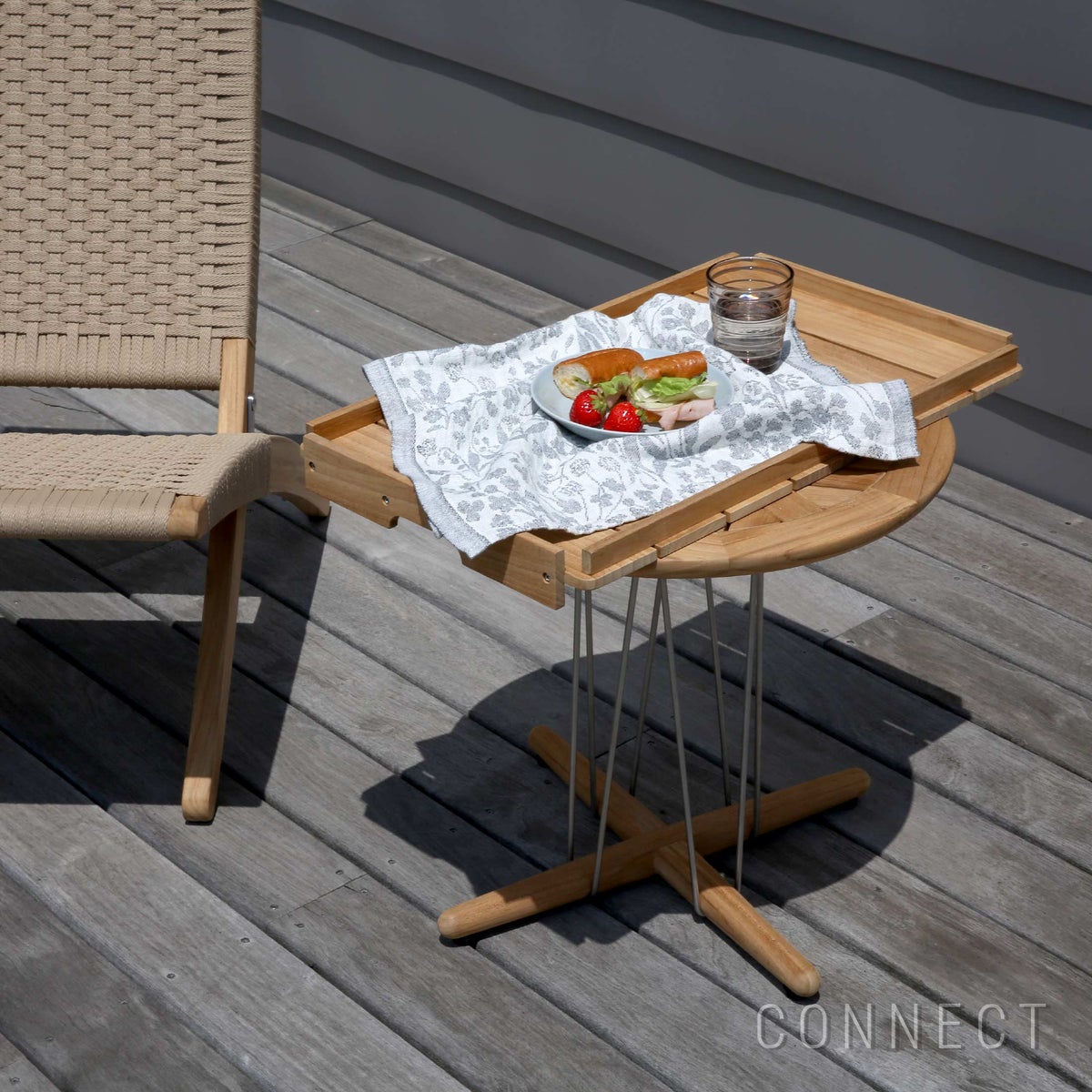 《セットA》CARL HANSEN & SON （カール・ハンセン＆サン） / MG501 キューバチェア（チーク材・無塗装・フラットロープ セサミ）1脚＋E023 コーヒーテーブル（φ48）1台＋BM1069（トレイ）1台