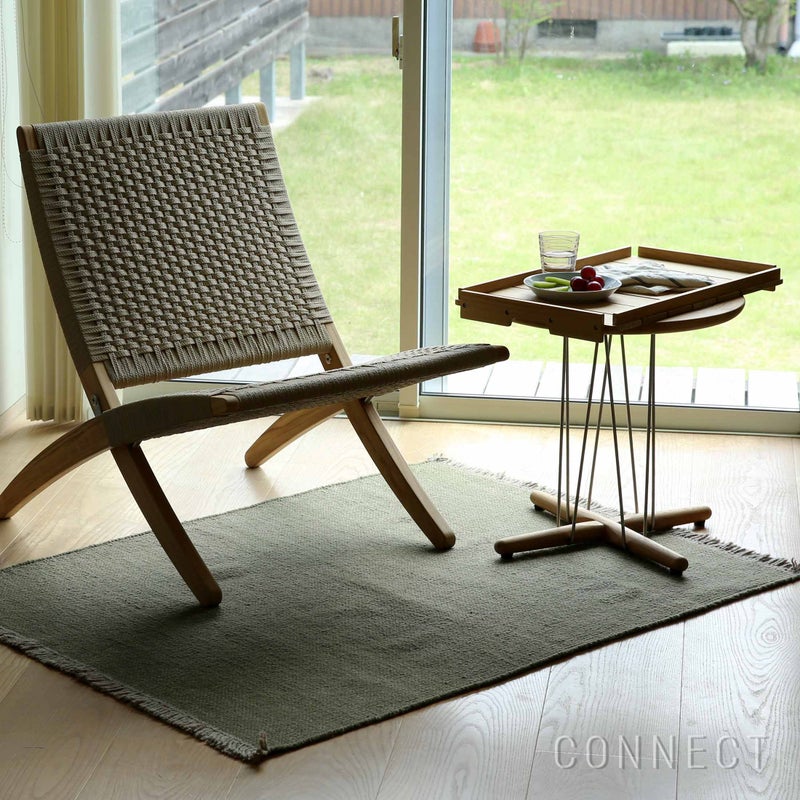 《セットA》CARL HANSEN & SON （カール・ハンセン＆サン） / MG501 キューバチェア（チーク材・無塗装・フラットロープ セサミ）1脚＋E023 コーヒーテーブル（φ48）1台＋BM1069（トレイ）1台