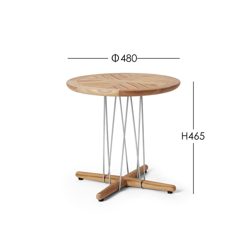 CARL HANSEN & SON（カール・ハンセン＆サン） / E023 EMBRACE OUTDOOR LOUNGE TABLE / チーク材・無塗装・スチールワイヤー脚 / φ48cm / コーヒーテーブル