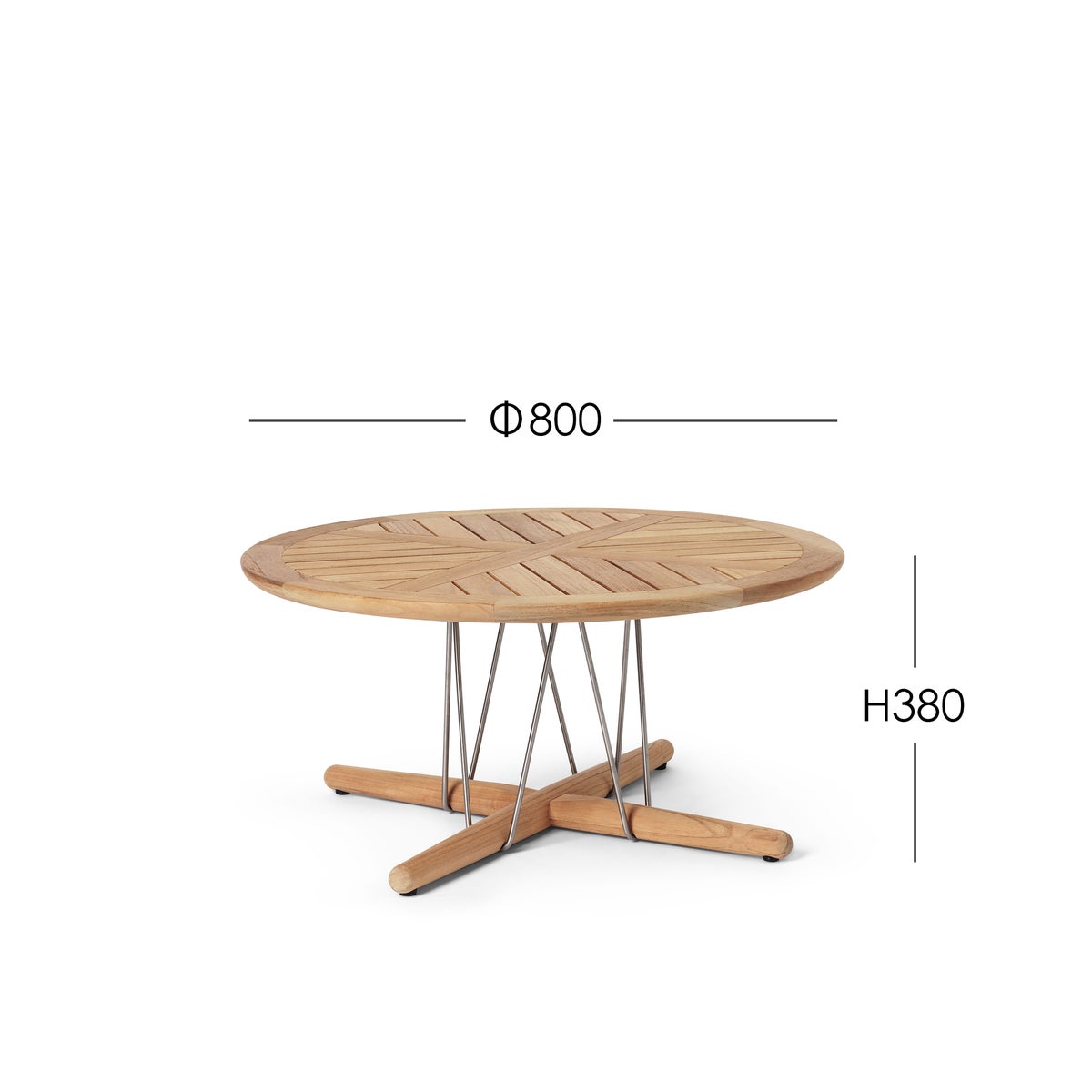 CARL HANSEN & SON（カール・ハンセン＆サン） / E023 EMBRACE OUTDOOR LOUNGE TABLE / チーク材・無塗装・スチールワイヤー脚 / φ80cm / ラウンジテーブル