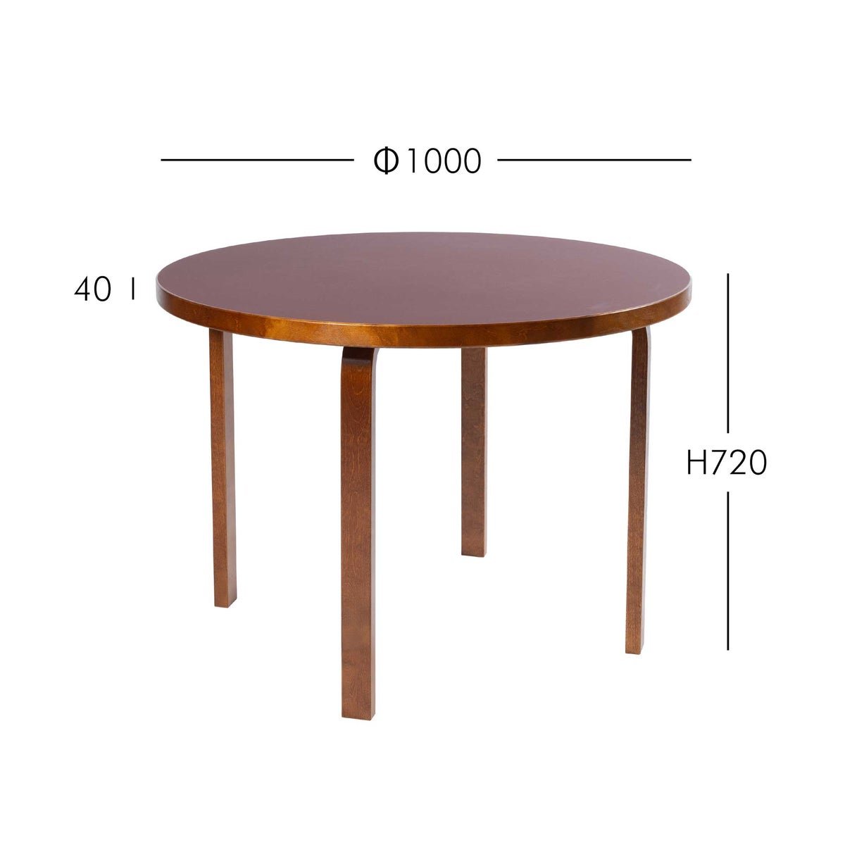 Artek（アルテック） / TABLE 90A / バーチ無垢材・ウォルナットステイン / 天板・バーガンディリノリウム  / ラウンドテーブル / φ100cm