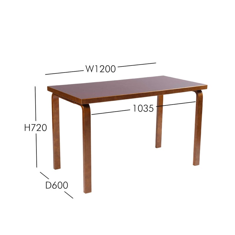 Artek（アルテック） / TABLE 80A / バーチ無垢材・ウォルナットステイン / 天板・バーガンディリノリウム / 120×60cm / テーブル