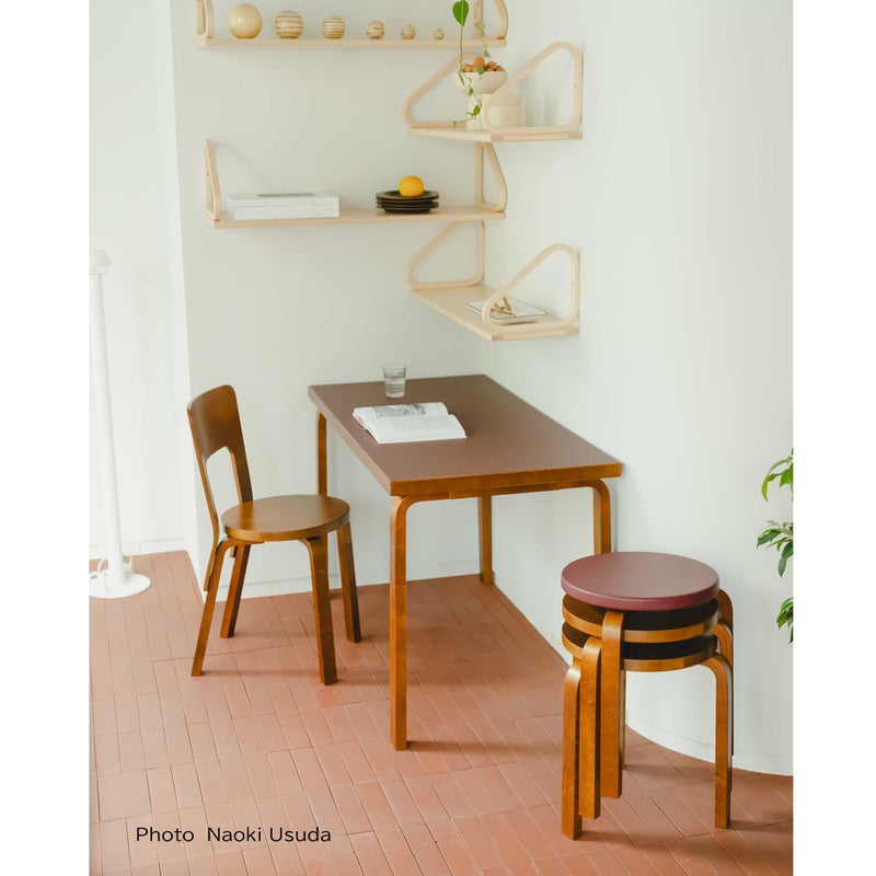 Artek（アルテック） / TABLE 80A / バーチ無垢材・ウォルナットステイン / 天板・バーガンディリノリウム / 120×60cm / テーブル