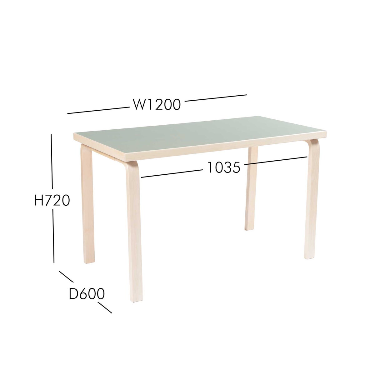 Artek（アルテック） / TABLE 80A / バーチ無垢材・ナチュラルラッカー / 天板・オリーブリノリウム / 120×60cm / テーブル