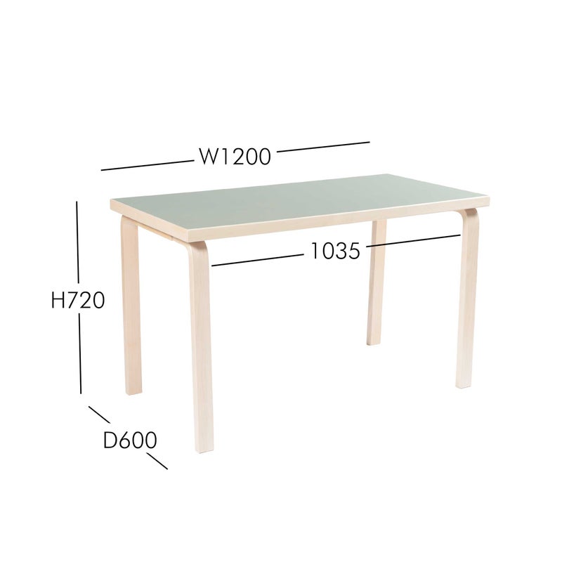Artek（アルテック） / TABLE 80A / バーチ無垢材・ナチュラルラッカー / 天板・オリーブリノリウム / 120×60cm / テーブル