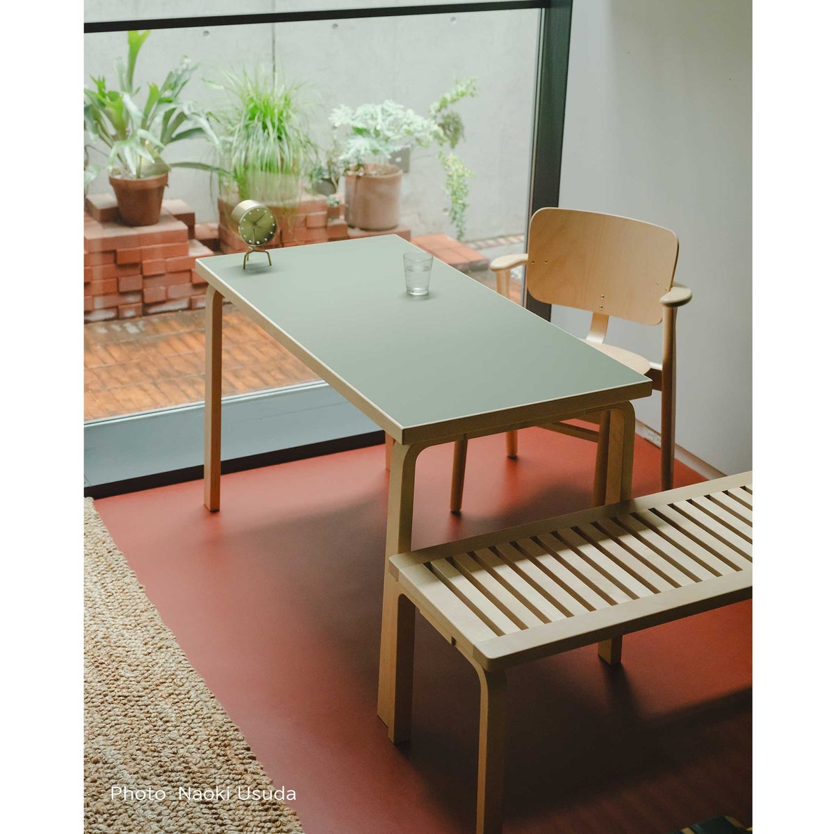 Artek（アルテック） / TABLE 80A / バーチ無垢材・ナチュラルラッカー / 天板・オリーブリノリウム / 120×60cm / テーブル
