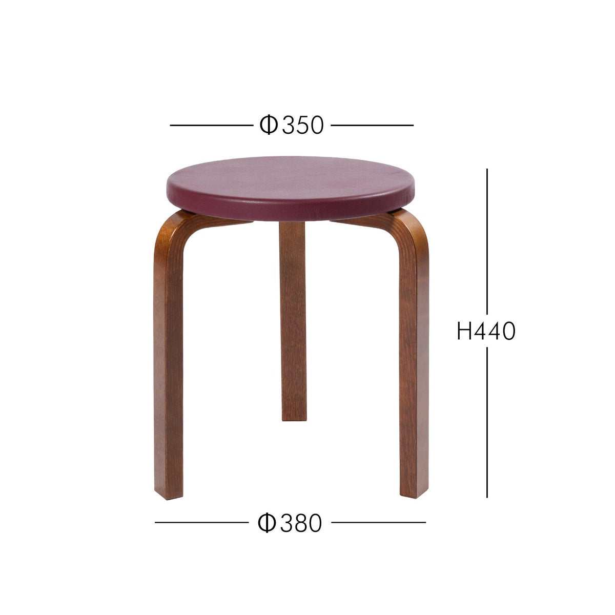 Artek（アルテック） / STOOL 60  / バーチ材 / ウォルナットステイン仕上げ / 座面・レザー / プレステージワインレッド