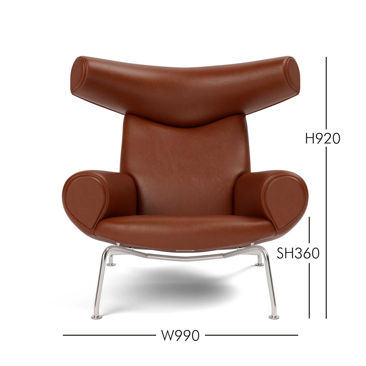 FREDERICIA（フレデリシア） / Wegner Ox Chair（ウェグナーオックスチェア） / Model 1000 / ステンレススチールベース / レザー（Cera leather 905 Russet brown）