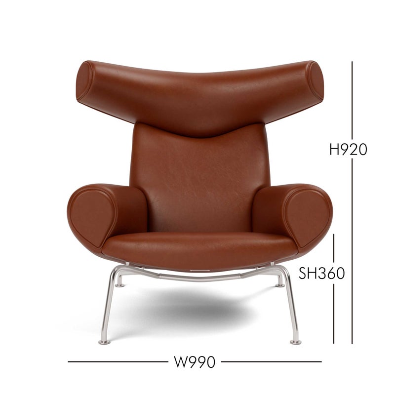 FREDERICIA（フレデリシア） / Wegner Ox Chair（ウェグナーオックスチェア） / Model 1000 / ステンレススチールベース / レザー（Cera leather 905 Russet brown）